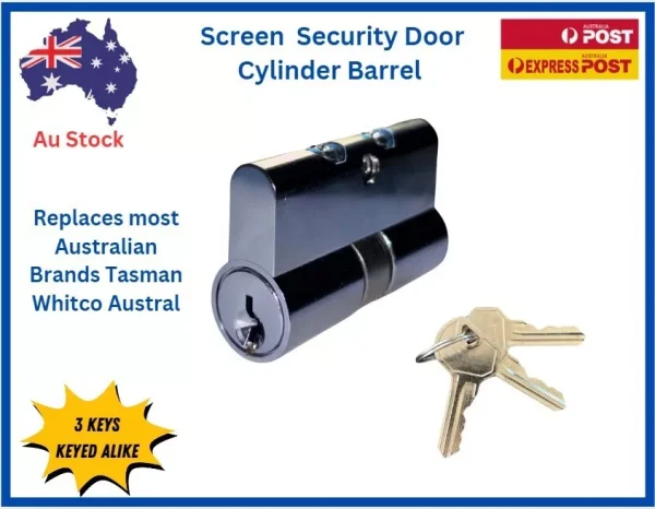 TRADEBASE Brand New Screen Door Lock Cylinder Barrel Replacement 3 Keys - Image 1