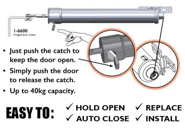 TRADEBASE Door Closer Pneumatic One Touch Adjust Universal Security Screen Closer Black - Image 3