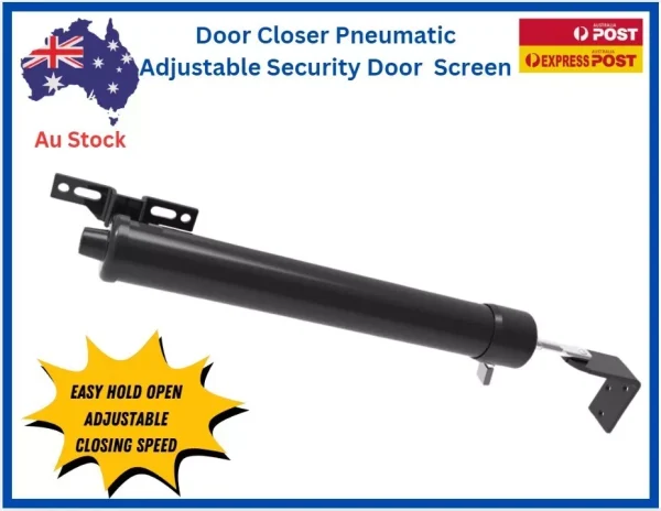 TRADEBASE Door Closer Pneumatic One Touch Adjust Universal Security Screen Closer Black - Image 1