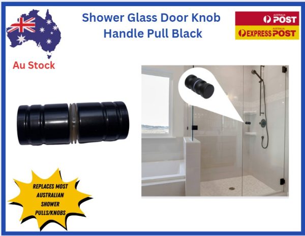 TRADEBASE Glass Door Knob Puller Push Handle Bathroom Shower Aluminum Alloy Black - Image 2