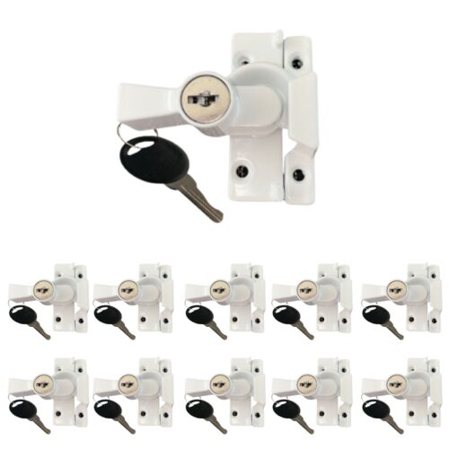 Window-Lock-White-Sash-Double-Hung-Cam-lock-Latch-keyed-alike 10pack
