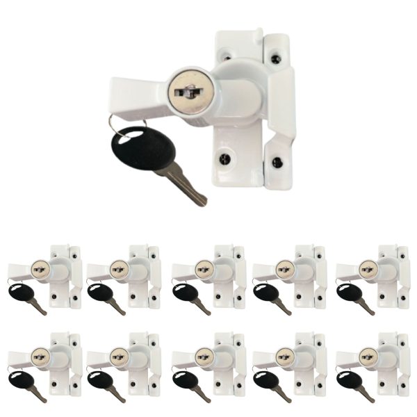 Window-Lock-White-Sash-Double-Hung-Cam-lock-Latch-keyed-alike 10pack