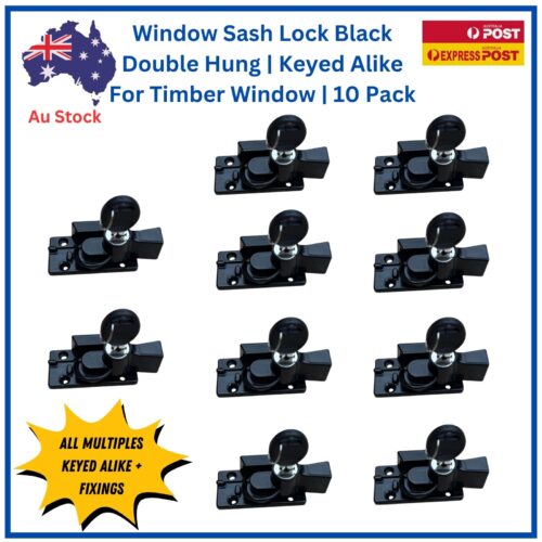Window-Lock-double-Hung-Sash-Black-keyed-alike-timber window-wide-base-10pack