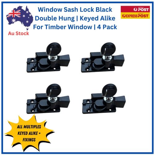 Window-Lock-double-Hung-Sash-Black-keyed-alike-timber window-wide-base-4 pack
