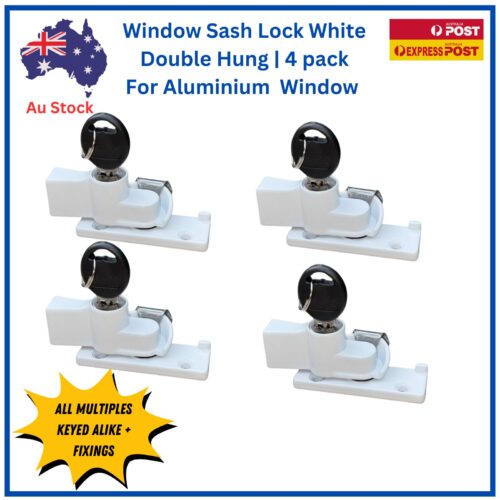 Window-Lock-double-Hung-Sash-White-keyed-alike-aluminium window-wide-base-narrow keeper plate-4pack