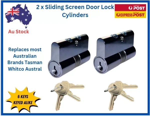 TRADEBASE Screen Security Door Lock Cylinder Barrel 6 Keys Twin Pack - Image 1