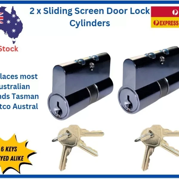 TRADEBASE Screen Security Door Lock Cylinder Barrel 6 Keys Twin Pack