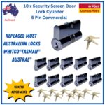 Cylinder-Security-Door-hinged-sliding- Barrel -commercial -5-pin- 10-pack-trade-whitco-austral-tasman-compatible