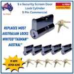 5 x Security Door Lock Cylinder Barrel 15 Keys | 5 Pin Commercial