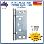 304 Stainless Steel Non-Mortice Ball Bearing Interfold Hinges – 100 mm 2.5 mm Thick-Offset Round Knuckle-Satin Stainless - Screws