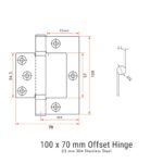 304 Stainless Steel Non-Mortice Ball Bearing Interfold Hinges – 100 mm 2.5 mm Thick-Offset -Round Knuckle-Satin Stainless-technical drawing