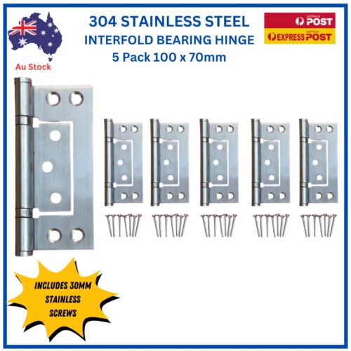 304-Stainless-Steel-Non-Mortice-Ball-Bearing-Interfold-Hinges –100mm-2.5mm