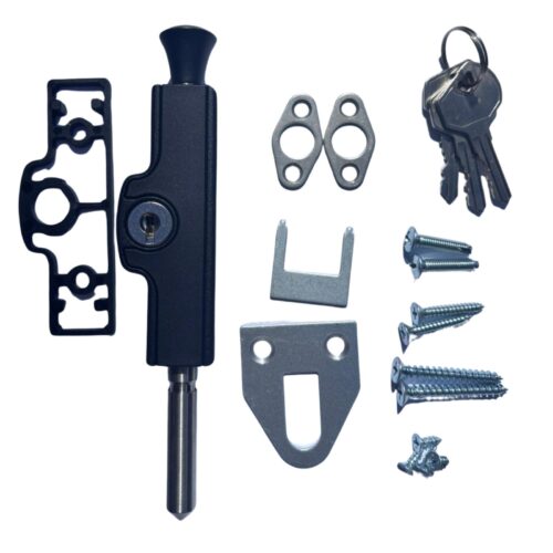 patio-bolt-door-timber-aluminium-sliding-hinged-black-156mm-49mm-9.5mm-stainless steel-3-keys-keyed-included parts