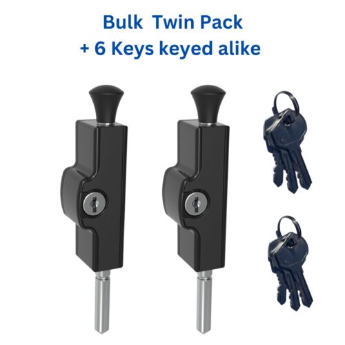 patio-bolt-door-timber-aluminium-sliding-hinged-black-156mm-49mm-9.5mm-stainless steel-6-keys-keyed-alike-twin-pack-high strength