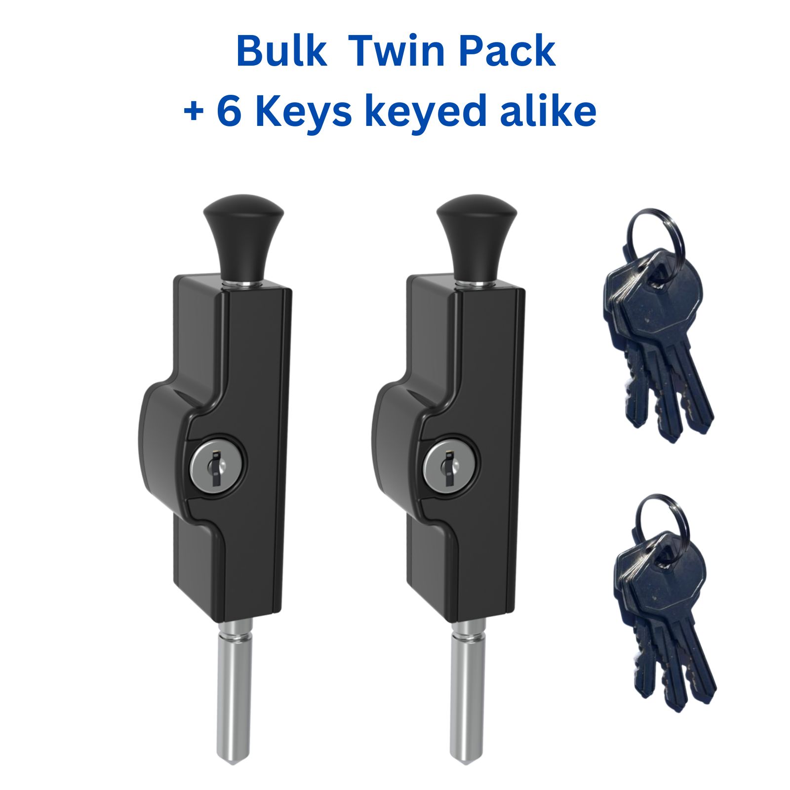 patio-bolt-door-timber-aluminium-sliding-hinged-black-156mm-49mm-9.5mm-stainless steel-6-keys-keyed-alike-twin-pack-high strength patio-bolt-door-timber-aluminium-sliding-hinged-black-156mm-49mm-9.5mm-stainless steel-6-keys-keyed-alike-twin-pack-high strength