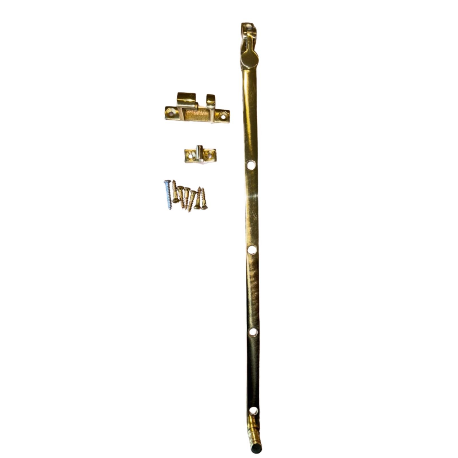 Casement-stay-side-hung-window-kit-brass-300mm Casement Stay | Vertical Fix 300mm | Polished Brass - Image 1