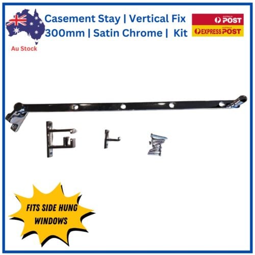 Casement Stay  | Vertical Fix 300mm | Satin Chrome Kit - Image 3