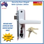 Security-door-screen-lock-hinged-replacement-with-cylinder-white