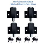 TradeBase Mini Push Bolt Door & Window Lock | Black 4 Pack