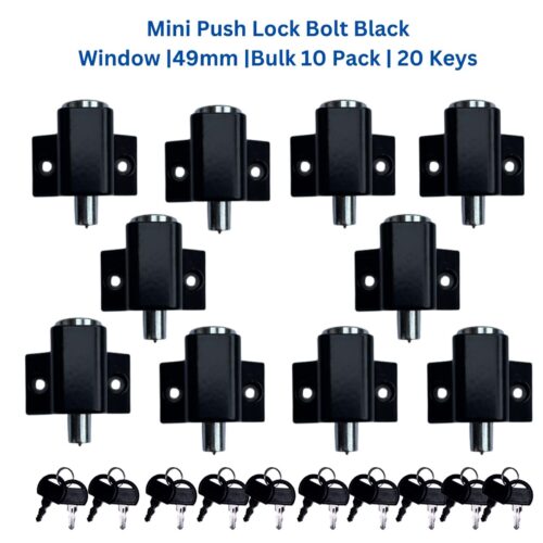 TradeBase Mini Push Bolt Door & Window Lock | Black | Bulk 10 Pack