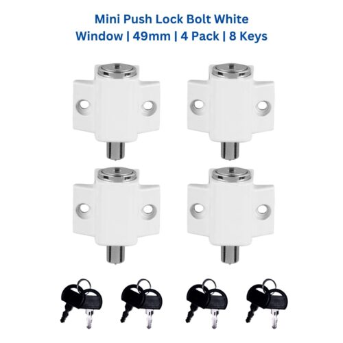 Mini Push Lock Door & Window Bolt | White | 4 Pack