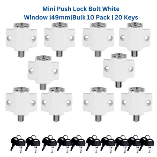 Mini Push Lock Door & Window Bolt | White | Bulk 10 Pack