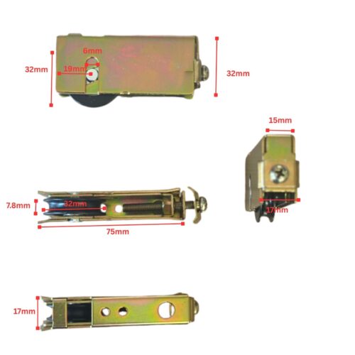 Adjustable Patio Door Carriage & Roller | 17mm Flared Wings | 25kg | Acetal Bearing Roller - Image 4