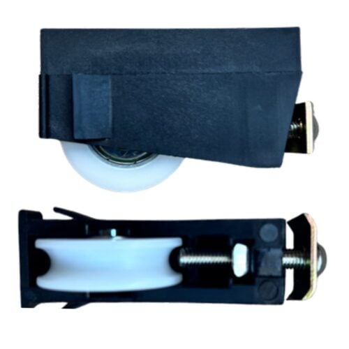 Adjustable carriage and 32mm roller for A&L® sliding doors - side profile showing nylon carriage housing