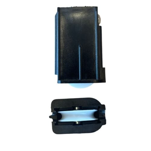 Adjustable carriage and roller with spring 32mm for Bradnams® patio doors front view showing nylon housing and acetal roller