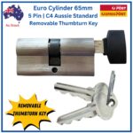 Euro Cylinder 65mm Removable Thumbturn Key 5 Pin C4 Aussie Standard TradeBase Australia