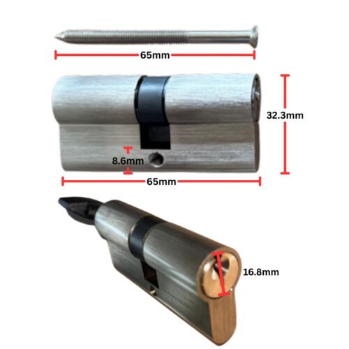 Euro Cylinder 65mm Removable Thumbturn Key dimensions diagram 65mm x 32.3mm