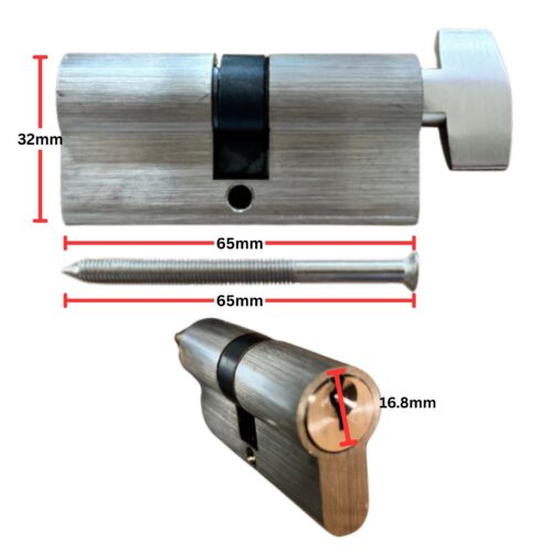 Euro Cylinder 65mm Fixed Thumbturn dimensions diagram 65mm x 32mm